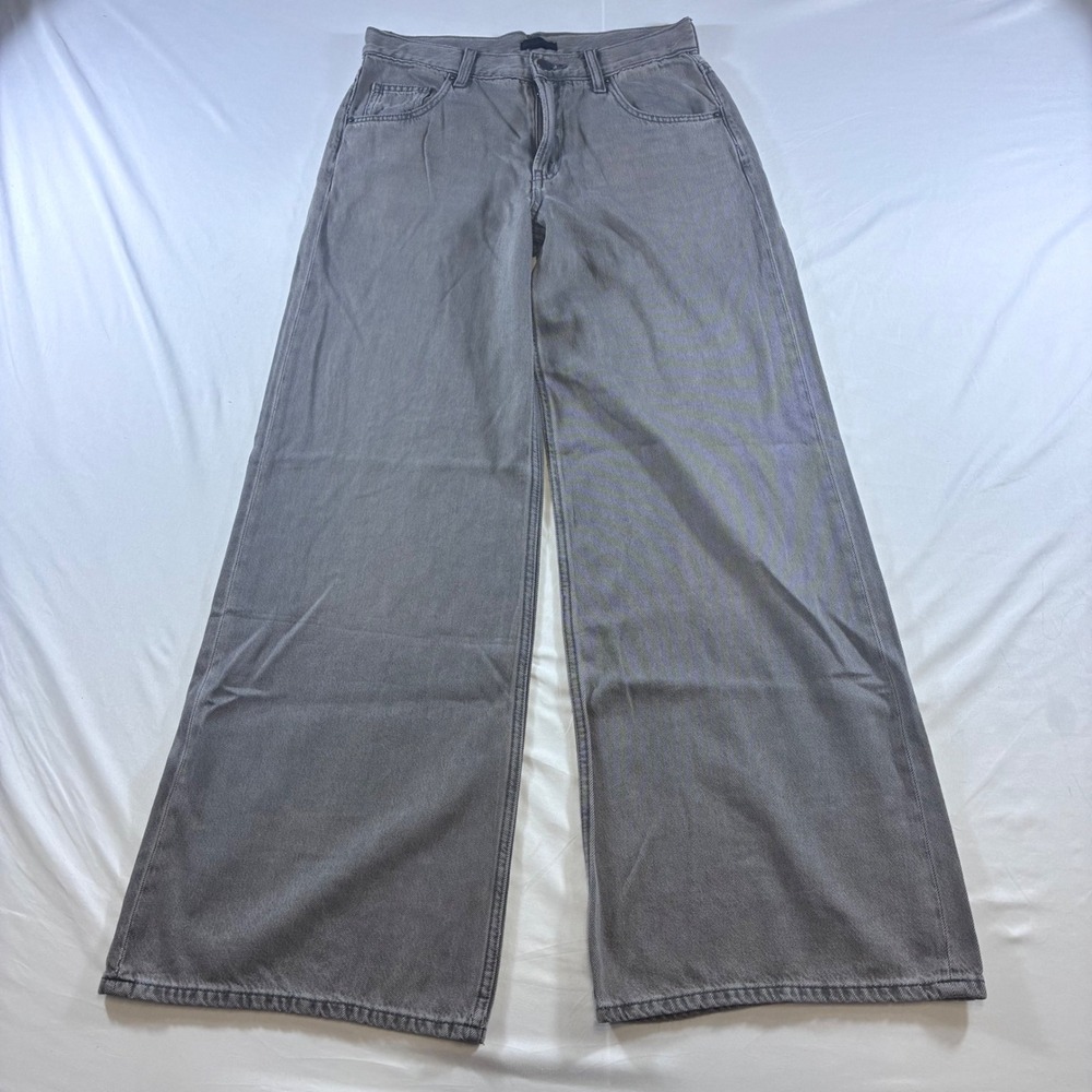 Uniqlo Gray Wide Leg Baggy Jeans High Waisted 26 221-476346 Cotton Lyocell